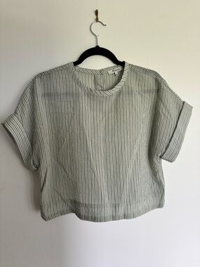 Madewell Light Green Striped Short Sleeve Top Cropped Size Small